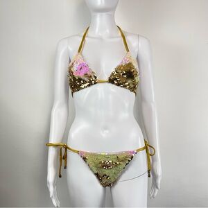 Sara Gold and Pink Sequin Bikini